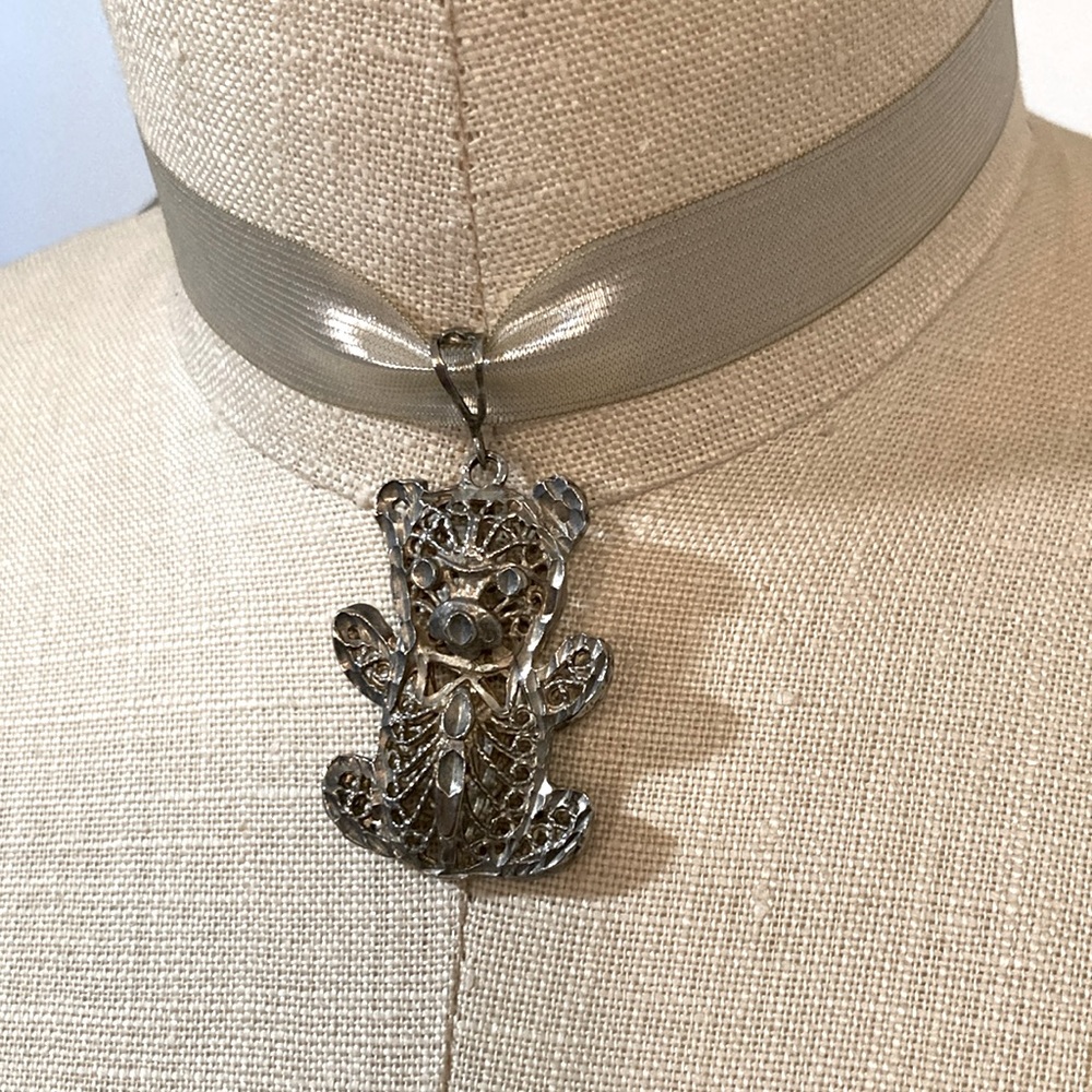 Teddy bear sterling silver pendant